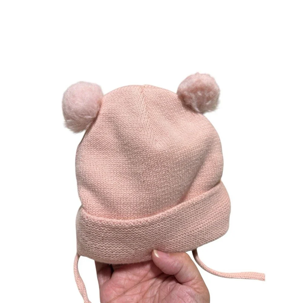 H&M Baby Girls Pink Knit Pom Pom Earflap Hat 9-12 Months